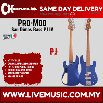 Charvel Pro-Mod San Dimas Bass PJ IV Bass Guitar, Maple FB, Mystic Blue