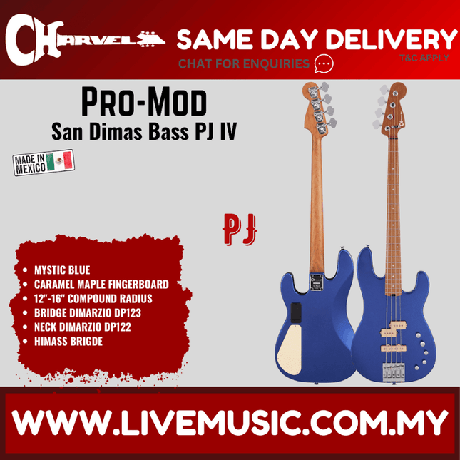 Charvel Pro-Mod San Dimas Bass PJ IV Bass Guitar, Maple FB, Mystic Blue