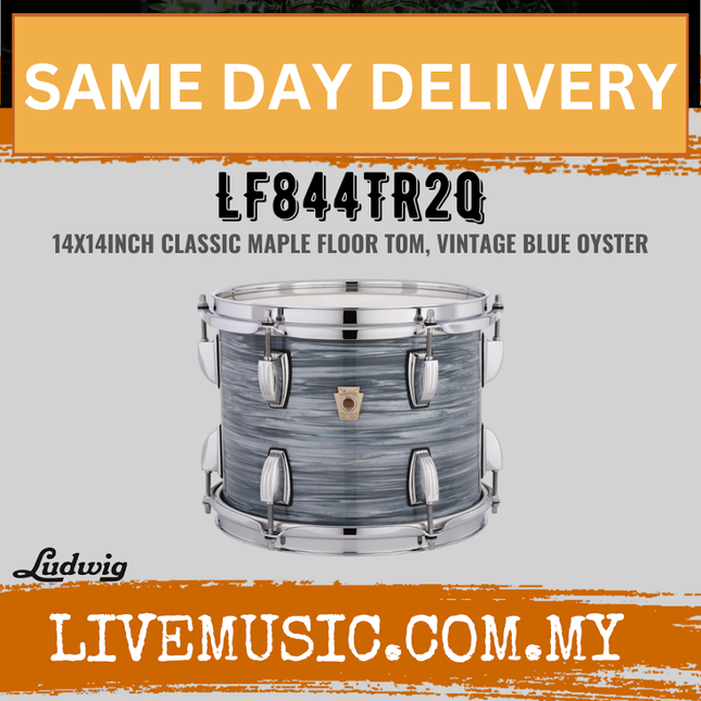 Ludwig LF844TR2Q 14x14inch Classic Maple Drum Floor Tom, Vintage Blue Oyster