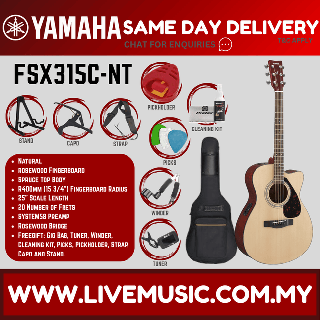 Yamaha FSX315C Concert Cutaway Acoustic-Electric Guitar - Natural ( FSX-315C / FSX 315C )