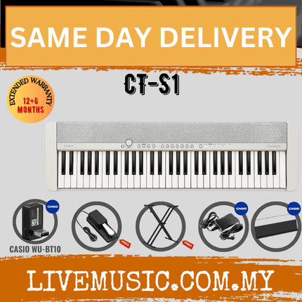 Casio CT-S1 61-key Portable Keyboard w/Keyboard Stand And WU-BT10 Wireless Bluetooth - White ( CTS1 / CT S1 )