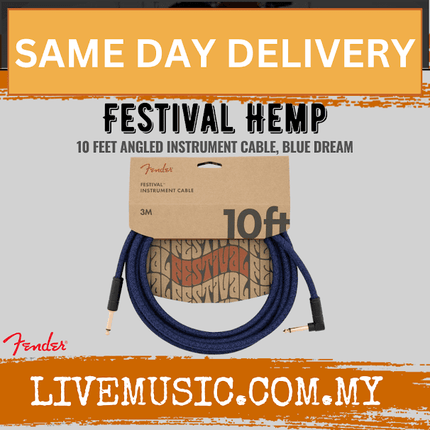 Fender Festival Hemp Angled Instrument Cable, 10ft, Pure Hemp - Blue Dream