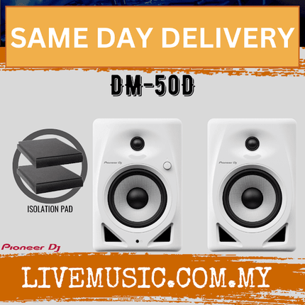 Pioneer DJ DM-50D 5-inch Active Monitor Speaker With Monitor Stand And Cable , White - Pair ( DM50D / DM 50D )