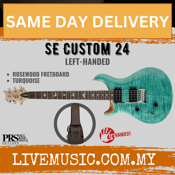 PRS SE Custom 24 Left-handed Electric Guitar, Black Gold Sunburst / Turquoise