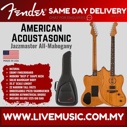 Fender American Acoustasonic Jazzmaster All Mahogany Acoustic-Electric Gtr w/Bag, Ebony FB, Natural