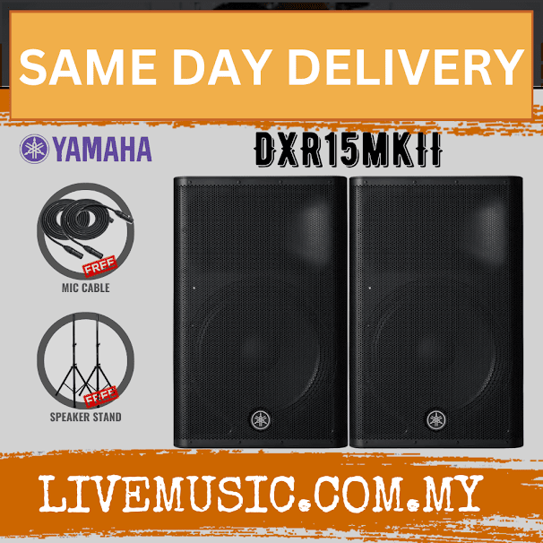 Yamaha DXR15 mkII 1100-Watt 15 inch Powered Speaker w/Speaker Stand - Each / Pair ( DXR-15 / DXR 15 / MKII )