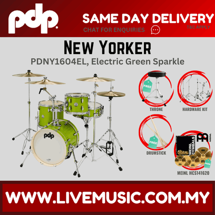 PDP New Yorker PDNY1604EL  4-piece Shell Pack With Cymbals - Electric Green Sparkle ( PDNY1604EL / PDNY1604 )