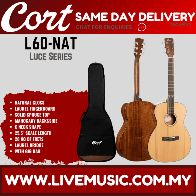 Cort L60 Acoustic Guitar w/ Gig Bag, Laurel Fingerboard - Natural