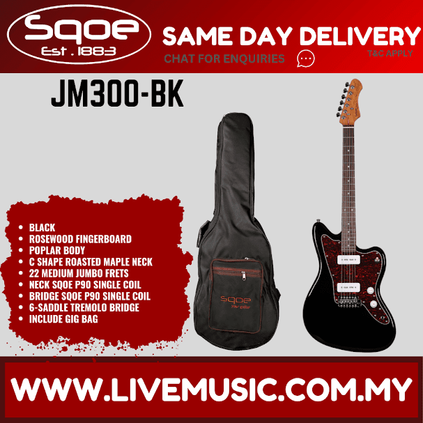 Sqoe JM300-BK Electric Guitar With Gig Bag Rosewood FB, Black ( JM300BK / JM300 BK )