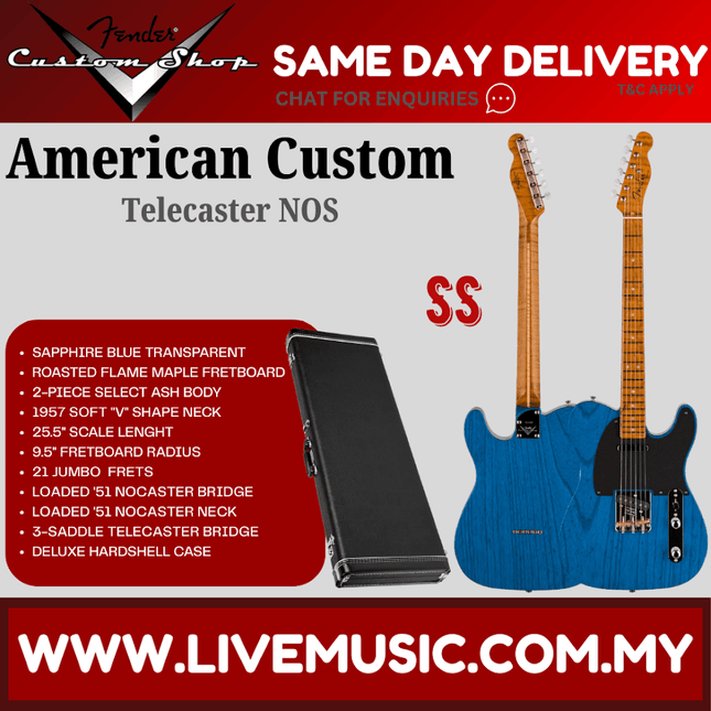 Fender Custom Shop American Custom Telecaster NOS Guitar, Sapphire Blue Transparent