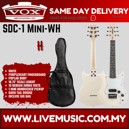 Vox SDC-1 Mini Travel Size Electric Guitar With Gig Bag - White (SDC1 / SDC 1)