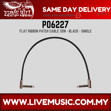 Ernie Ball 6227 Flat Ribbon Pedalboard Patch Cable, Right Angle to Right Angle, 12 Inch