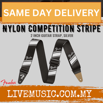 Fender Nylon Competition Stripe 2inch Guitar Strap - Silver