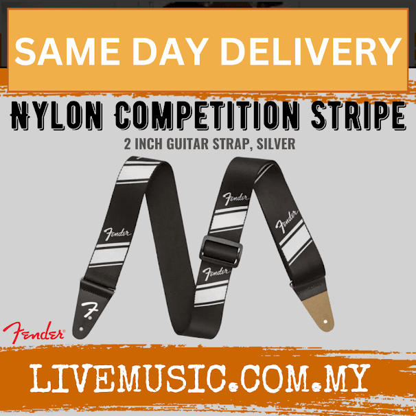 Fender Nylon Competition Stripe 2inch Guitar Strap - Silver