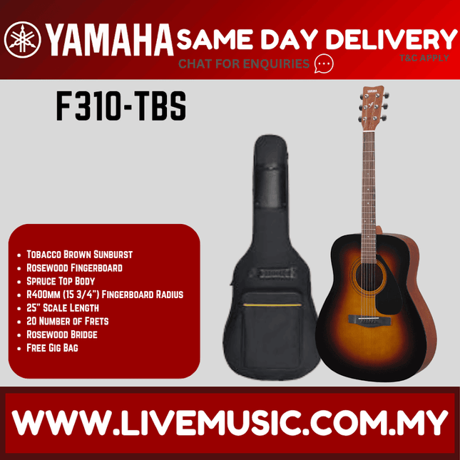 Yamaha F310 Best Budget Beginner Acoustic Guitar Package - Tobacco Brown Sunburst ( F-310/F 310 )