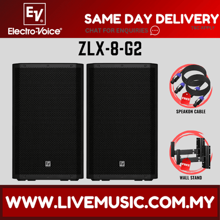 EV Electro-Voice ZLX-8 G2 1000W 8" Passive Speaker With Speaker Stand - Each / Pair (ZLX8 ZLX 8)