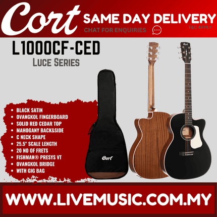 Cort L100OCF-CED Cedar Top Acaoustic Electric Guitar w/ Gig Bag, laurel Fingerboard - Black Satin ( L100OCFCED /  L100OCF CED )