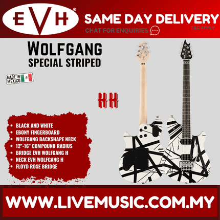 EVH Wolfgang Special Striped Series Electric Guitar, Ebony FB, Satin Striped Black/White