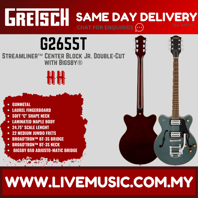 Gretsch G2655T Streamliner Center Block Jr. Double-Cut Electric Guitar, Gunmetal