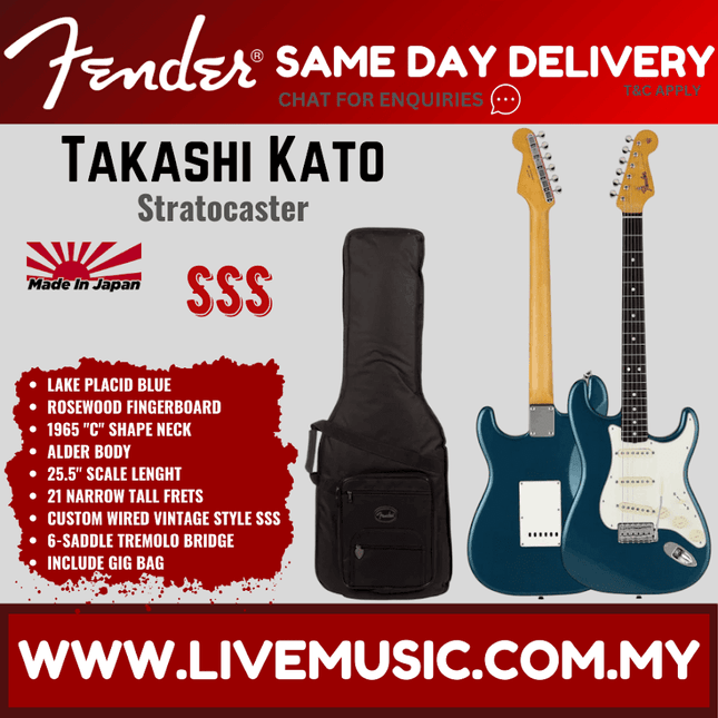 Fender Japan Takashi Kato Stratocaster Electric Guitar, RW FB, Lake Placid Blue