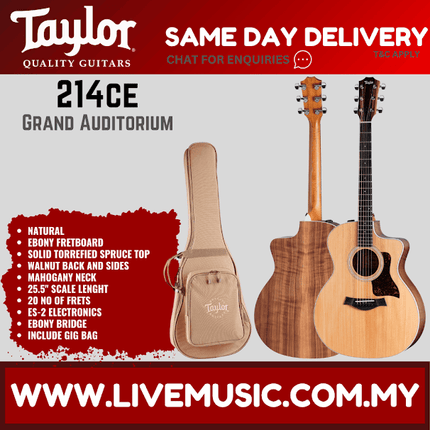 Taylor 214ce Walnut/Spruce Grand Auditorium Acoustic Guitar w/Gig Bag