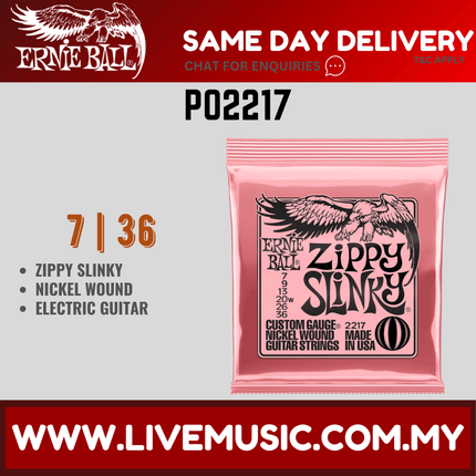 Ernie Ball 2217 Zippy Slinky Nickel Wound Electric Guitar Strings, 7-36 Gauge