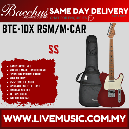 Bacchus BTE-1DX-RSM/M-CAR Universe Series Roasted Maple Electric Guitar, Candy Apple Red ( BTE1DXRSMM / BTE 1DX RSMM )