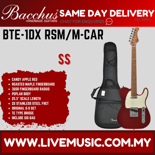 Bacchus BTE-1DX-RSM/M-CAR Universe Series Roasted Maple Electric Guitar, Candy Apple Red ( BTE1DXRSMM / BTE 1DX RSMM )