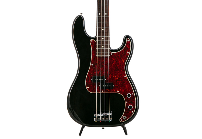 Trans Black Precision Bass electric guitar with maple-style neck and rosewood fingerboard