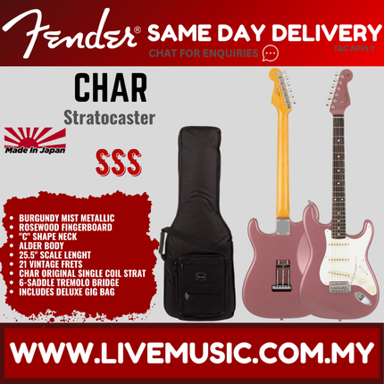 Fender Japan CHAR Stratocaster Electric Guitar, RW FB, Burgundy Mist Metallic