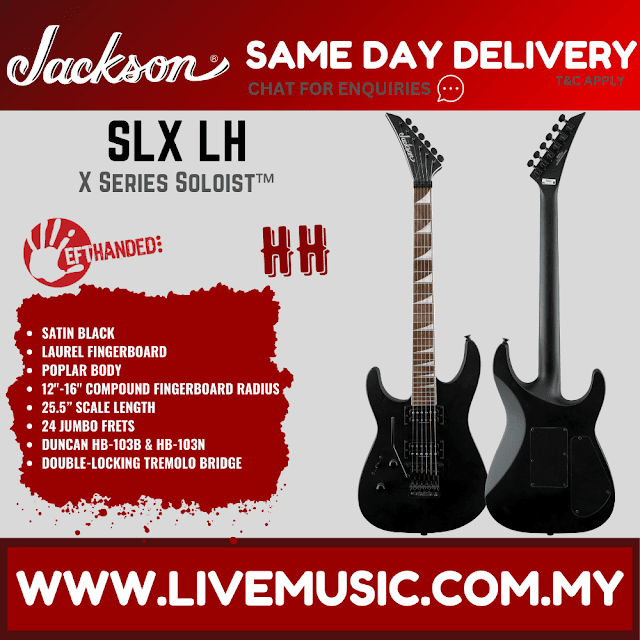 Jackson X Series Soloist SLX Left-Handed Electric Guitar, Laurel FB, Satin Black