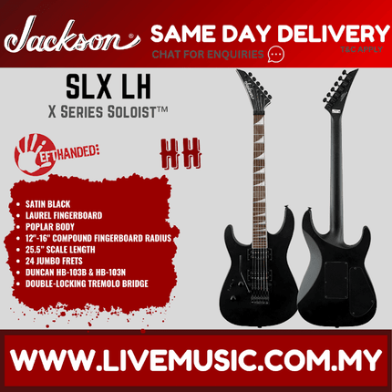Jackson X Series Soloist SLX Left-Handed Electric Guitar, Laurel FB, Satin Black