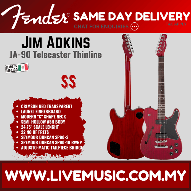 Fender Jim Adkins JA-90 Telecaster Electric Guitar, Laurel FB, Crimson Red Transparent