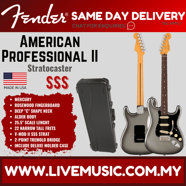 Fender American Professional II Stratocaster Electric Guitar, Rosewood Fretboard - Mercury