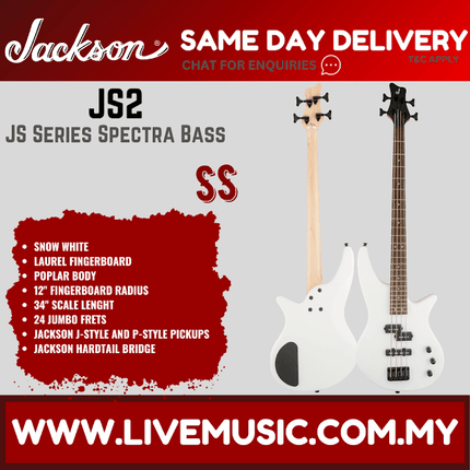 Jackson JS Series Spectra JS2 Bass Guitar, Laurel Fretboard - Snow White (JS-2/JS 2)