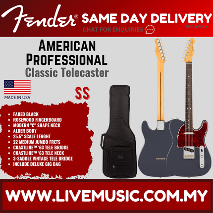 Fender American Professional Classic Telecaster Electric Guitar, RW FB, Faded Black
