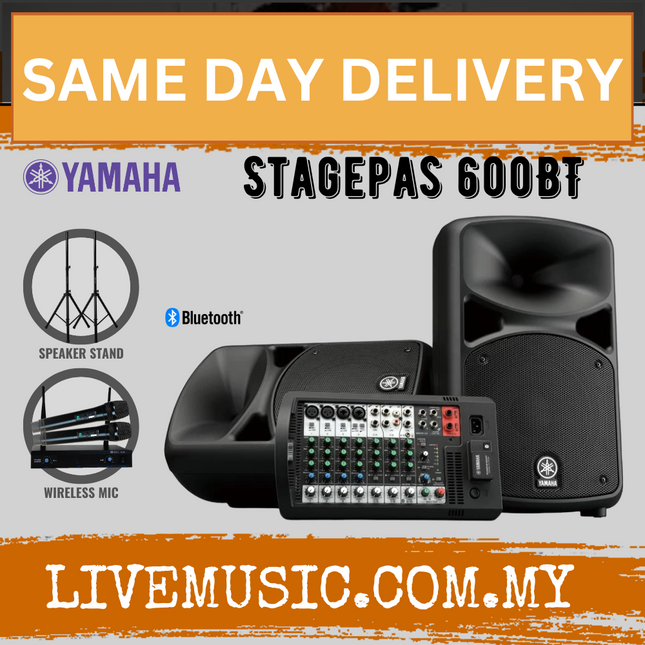 Yamaha Stagepas 600BT Portable PA System Set Bluetooth Version with Dual Channel Wireless Microphone Set And Stand ( StagePas-600BT StagePas600BT )