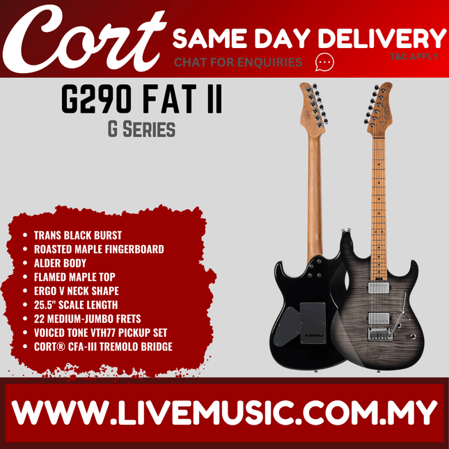 Cort G290 FAT II Electric Guitar Birdseye Maple Fretboard with Bag - Trans Black Burst ( G290 / G290 FAT 2 )