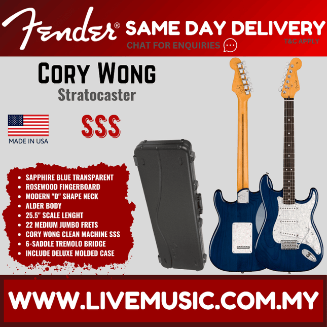 Fender Limited Edition Cory Wong Stratocaster Electric Guitar, RW FB, Sapphire Blue Transparent