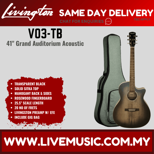 Transparent black 41-inch grand auditorium acoustic guitar with gig bag and rosewood fingerboard