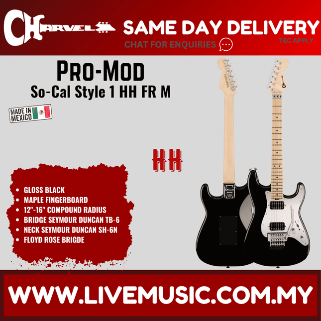 Charvel Pro-Mod So-Cal Style 1 HH FR M Electric Guitar, Maple FB, Gloss Black