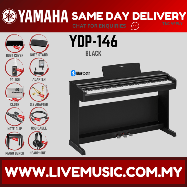 Yamaha Arius YDP-146 88-Keys Digital Piano with Headphone and Bench - Black ( YDP146 / YDP 146 ) - Replace YDP145