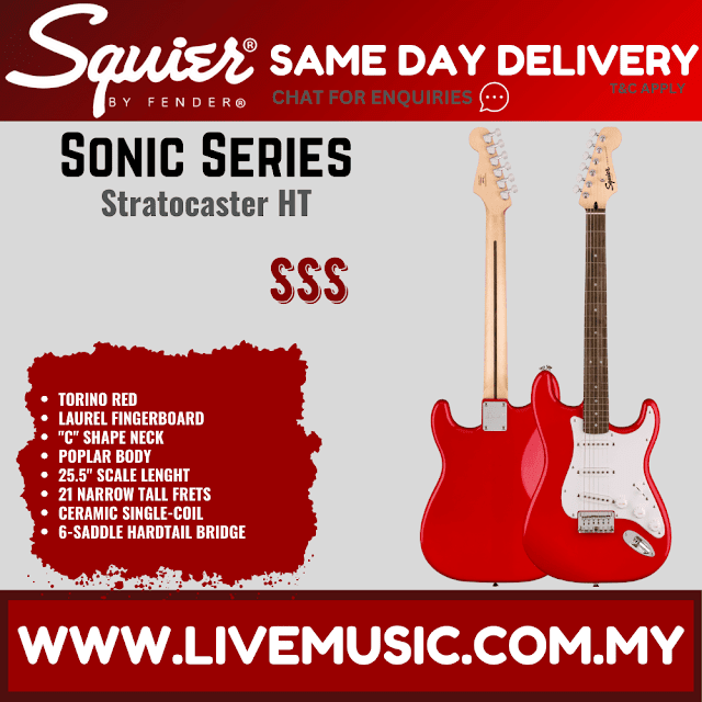 Squier Sonic Stratocaster HT Electric Guitar w/White Pickguard, Laurel FB, Torino Red
