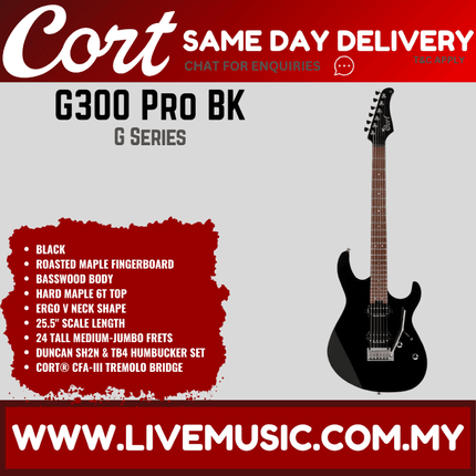 Cort G300 Pro Electric Guitar Roasted Maple Fretboard with Bag - Black (G300-Pro/G300Pro)