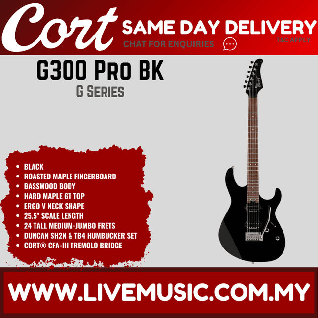 Cort G300 Pro Electric Guitar Roasted Maple Fretboard with Bag - Black (G300-Pro/G300Pro)