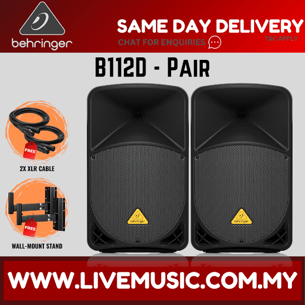 Behringer Eurolive B112D 1000-Watt 12" Powered Speaker w/Wireless Mic, Speaker Stand and Cable - Pair ( B-112D / B 112D )