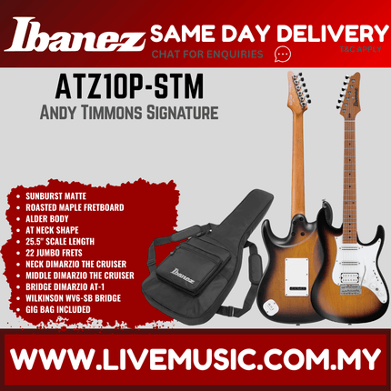 IBANEZ ATZ10P-STM ANDY TIMMONS SIGNATURE SERIES ELECTRIC GUITAR, SUNBURST MATTE ( ATZ10P STM / ATZ10PSTM )