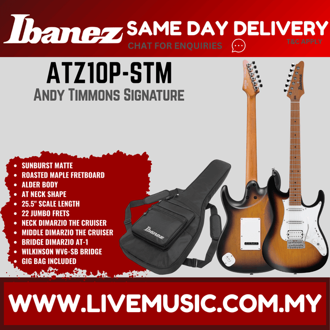 IBANEZ ATZ10P-STM ANDY TIMMONS SIGNATURE SERIES ELECTRIC GUITAR, SUNBURST MATTE ( ATZ10P STM / ATZ10PSTM )