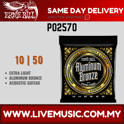 Ernie Ball 2570 Aluminum Bronze Acoustic Guitar Strings, Extra Light, 10-50 Gauge