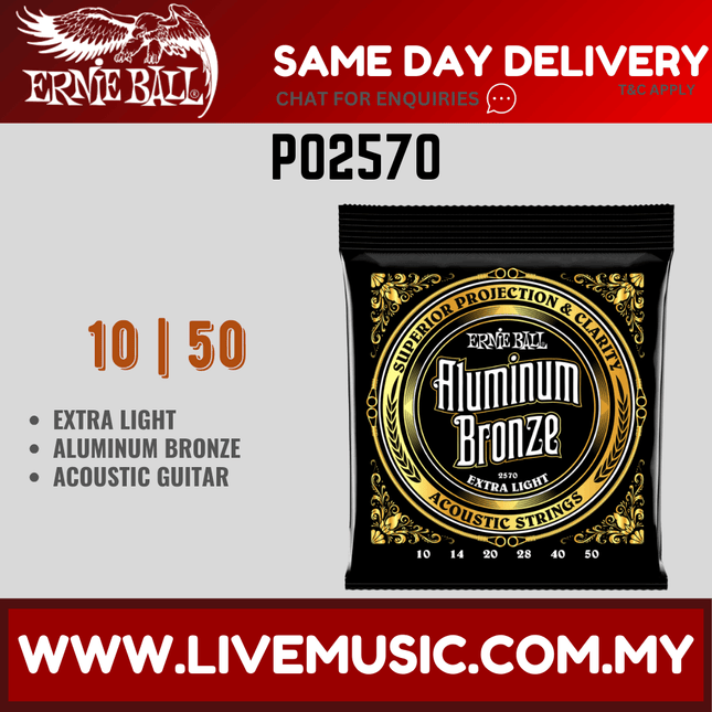 Ernie Ball 2570 Aluminum Bronze Acoustic Guitar Strings, Extra Light, 10-50 Gauge